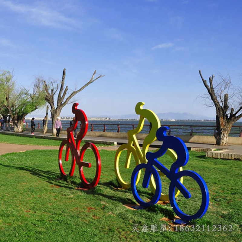 骑自行车不锈钢抽象人物雕塑
