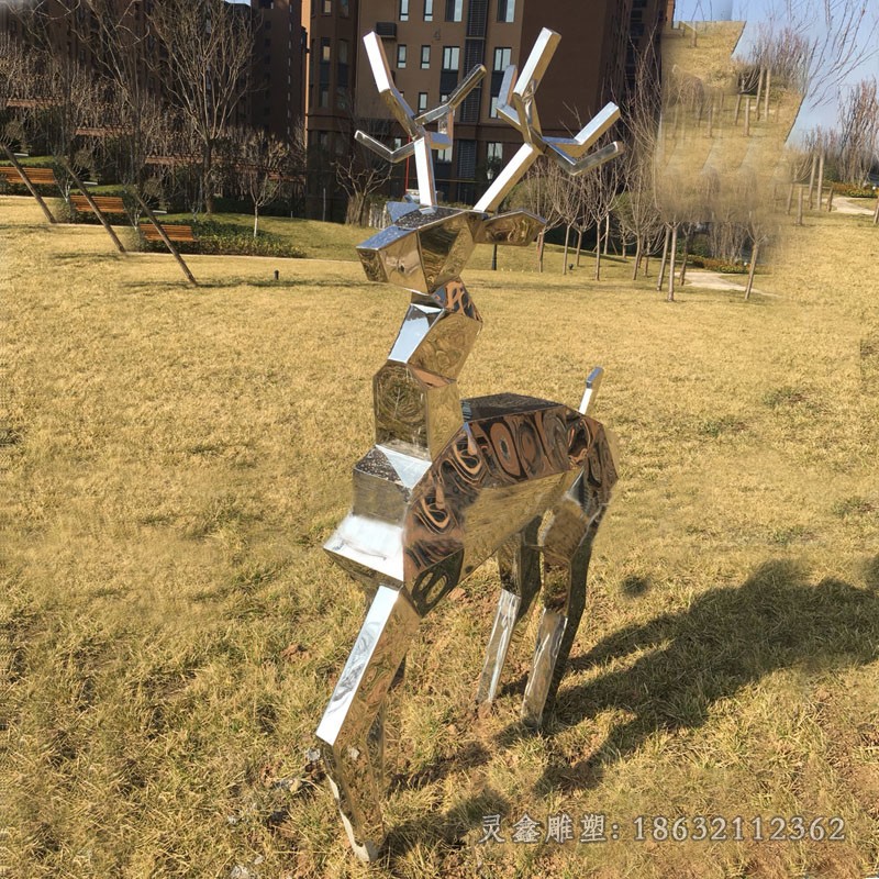 几何不锈钢鹿庭院雕塑