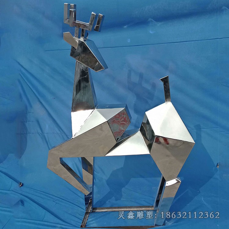 几何抽象鹿不锈钢城市雕塑