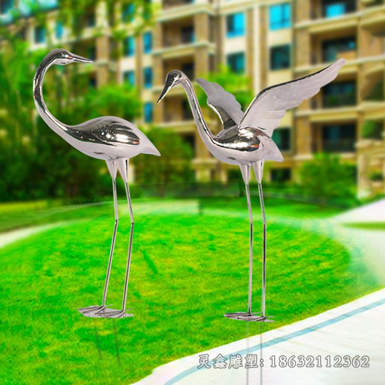 镜面不锈钢仙鹤公园雕塑