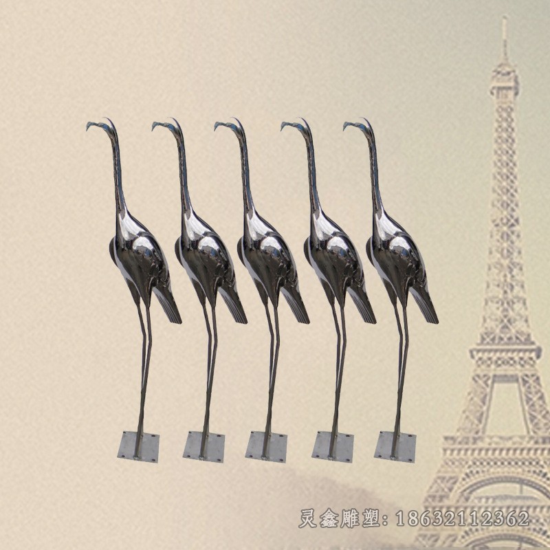 镜面不锈钢仙鹤城市雕塑