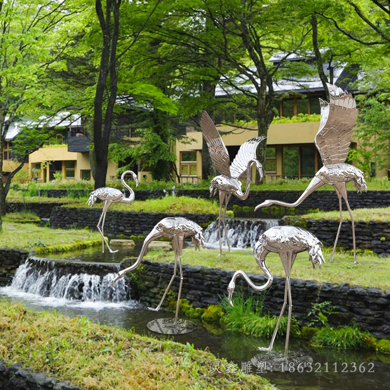 火烈鸟不锈钢庭院景观雕塑