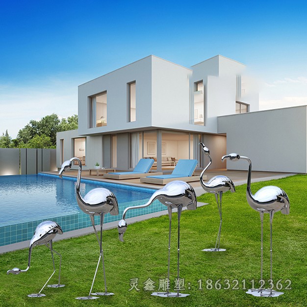 火烈鸟镜面不锈钢庭院雕塑
