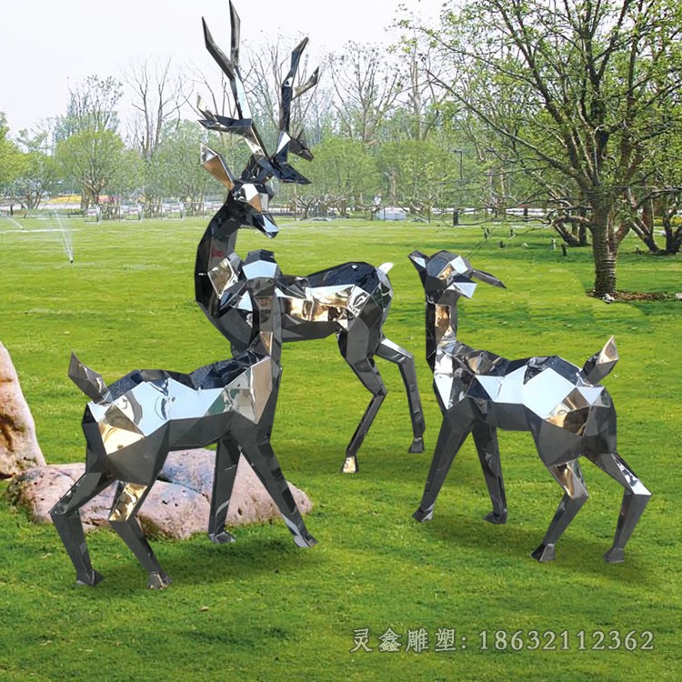 几何回头鹿不锈钢庭院雕塑