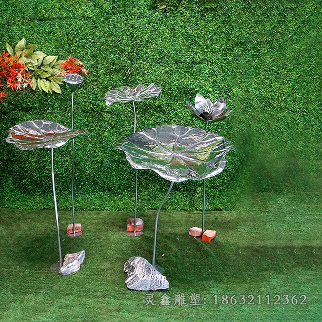 镜面不锈钢荷花庭院景观雕塑