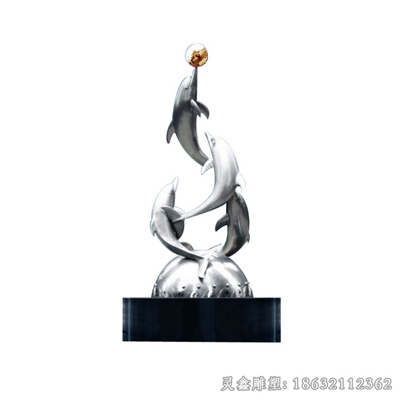 镜面不锈钢抽象海豚广场雕塑