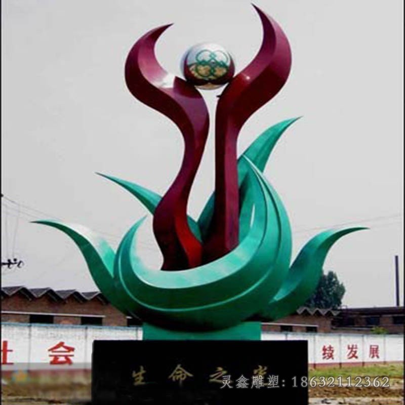 不锈钢彩绘抽象标志校园雕塑