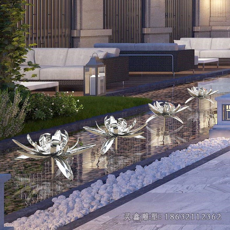 莲花不锈钢白色景观雕塑