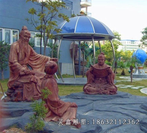 校园师生读书铜雕