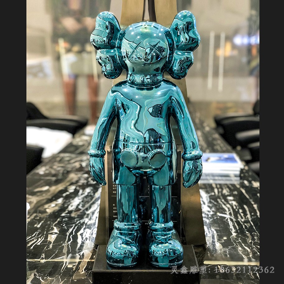 蓝色不锈钢机器人公园雕塑