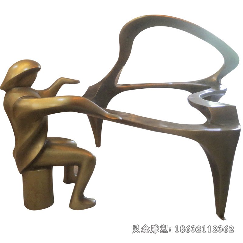 园林抽象弹钢琴人物铜雕