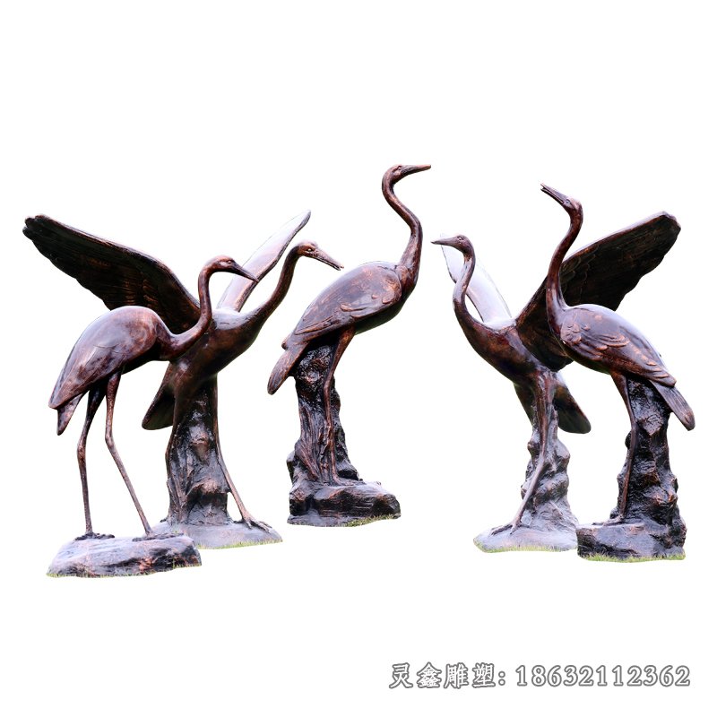园林仙鹤展翅铜雕 (2)