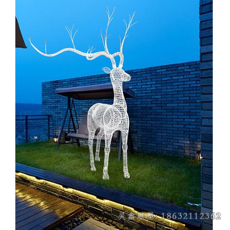 不锈钢梅花鹿镂空公园雕塑 