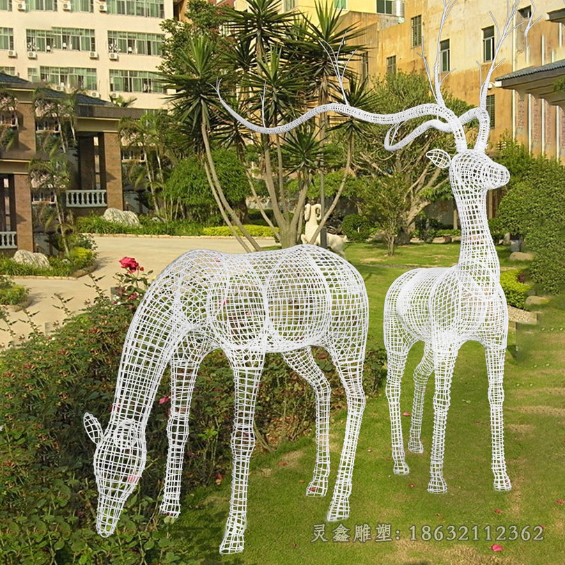 梅花鹿镂空庭院不锈钢雕塑