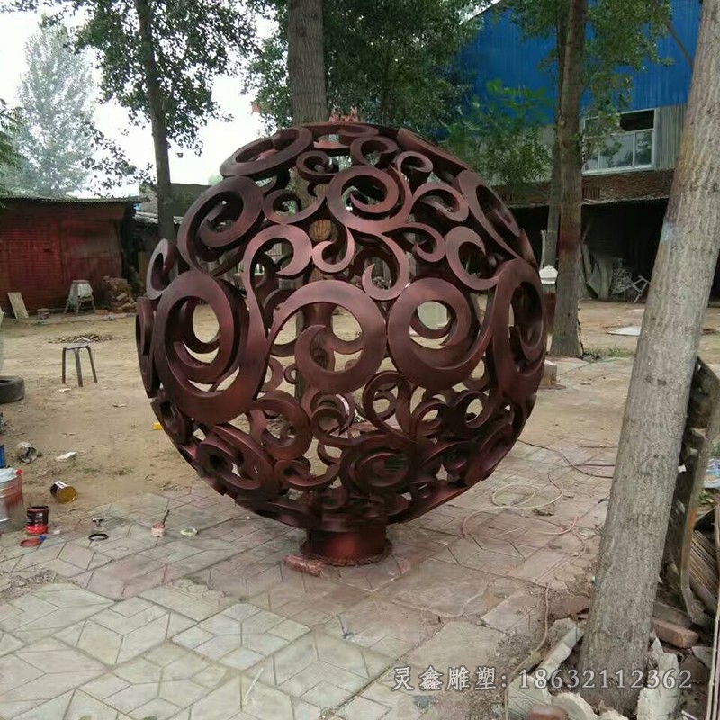 发光镂空球小区不锈钢雕塑