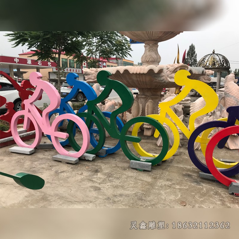 不锈钢彩绘骑自行车校园雕塑