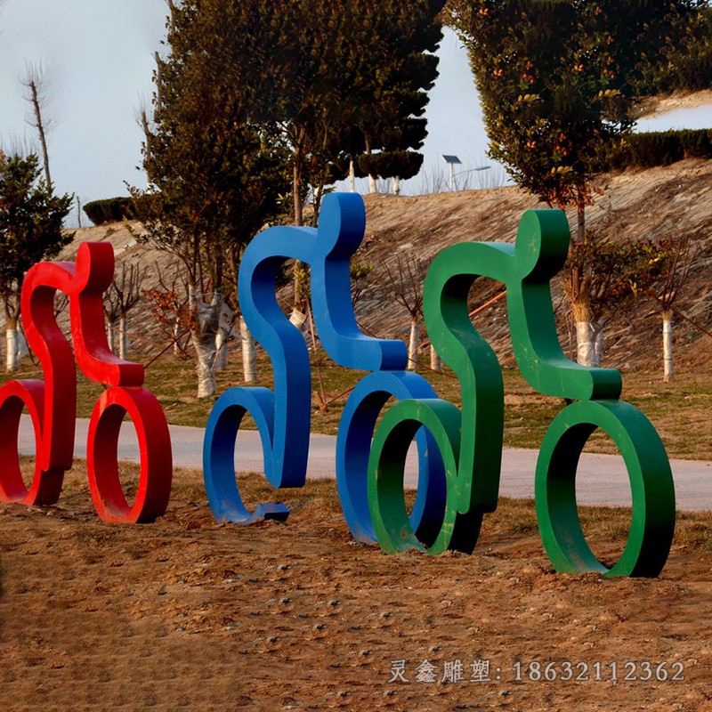 不锈钢彩绘骑自行车户外雕塑