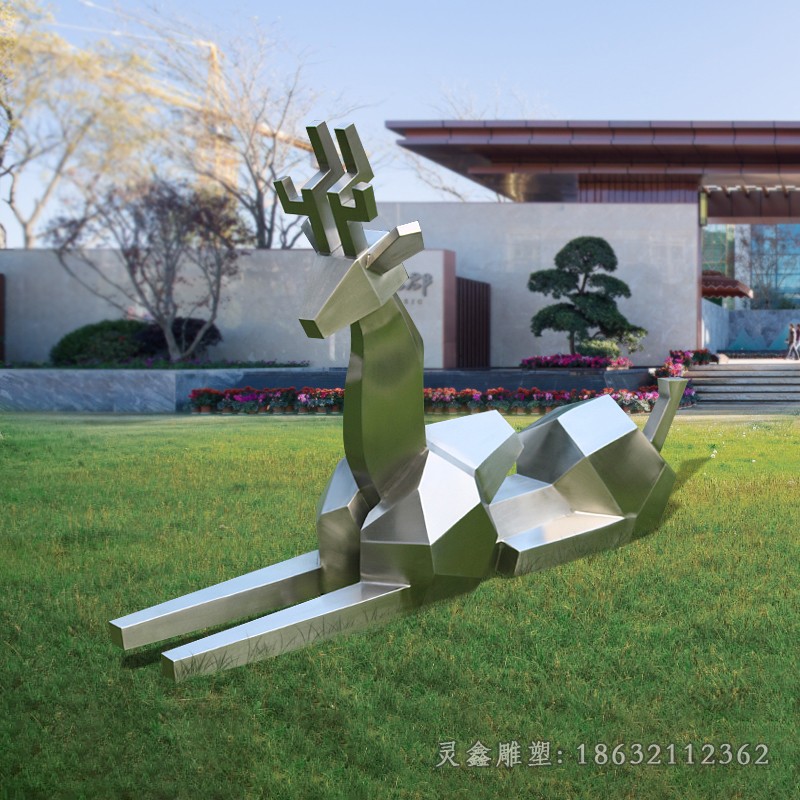 不锈钢抽象镜面鹿公园雕塑
