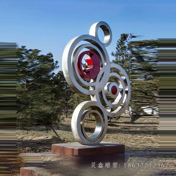 企业不锈钢抽象圆环雕塑