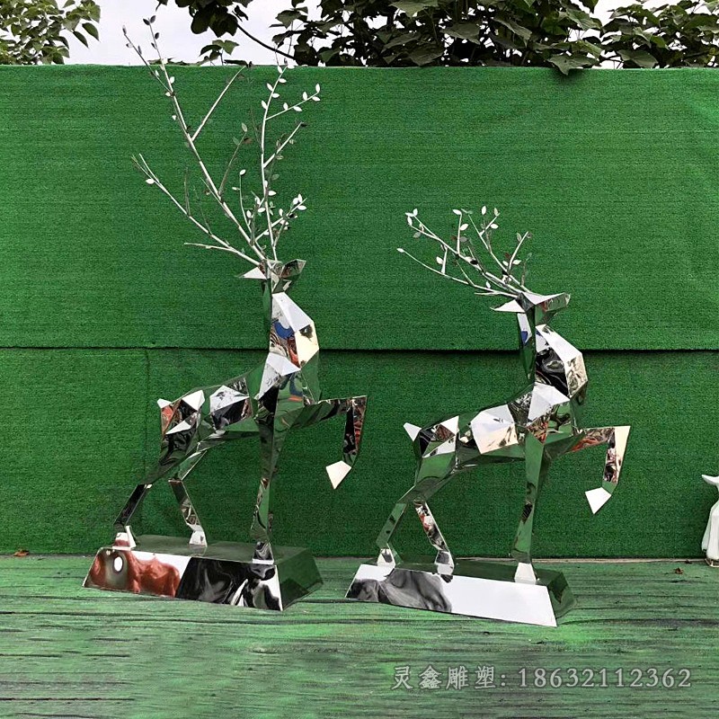 庭院不锈钢几何鹿抽象雕塑