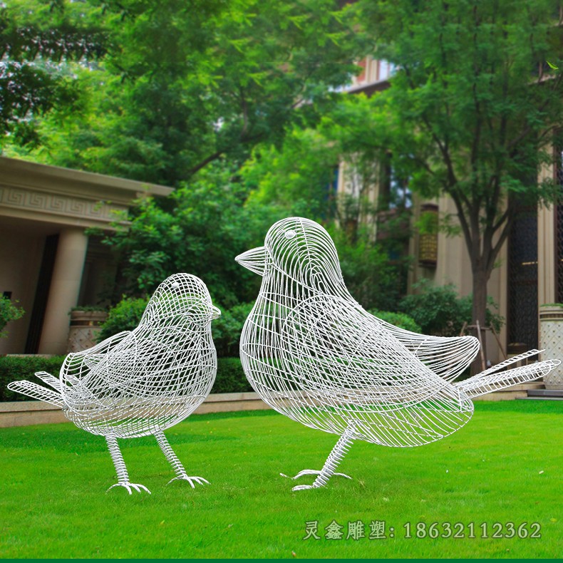 小鸟镂空不锈钢庭院动物雕塑