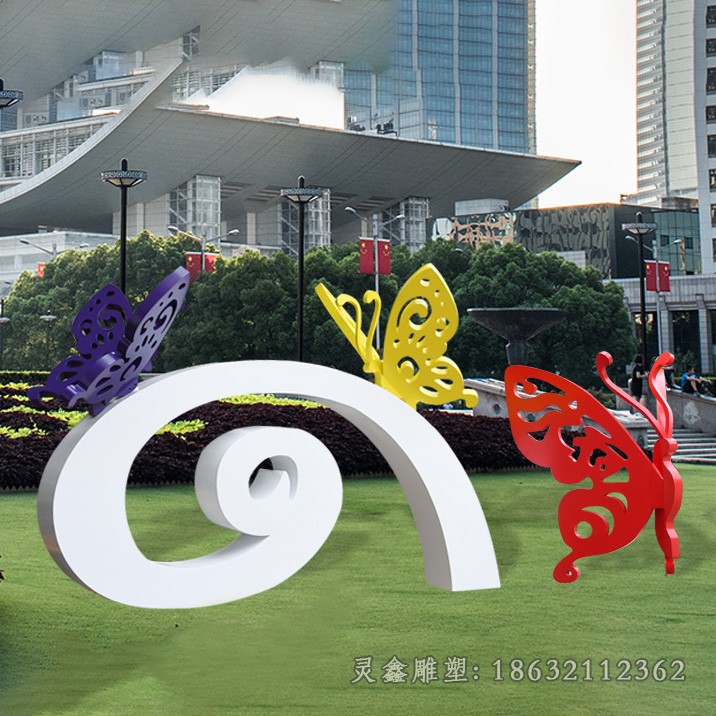 园林不锈钢彩绘蝴蝶雕塑