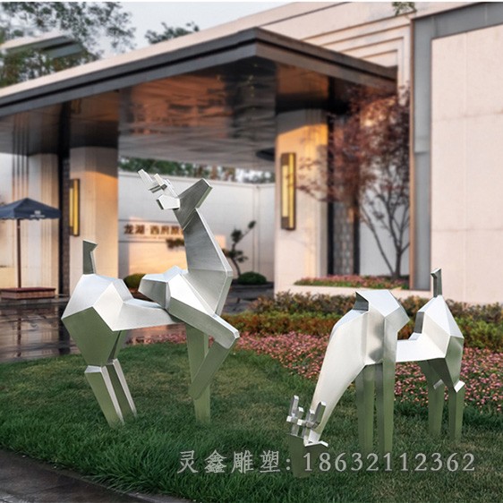户外不锈钢几何抽象鹿雕塑
