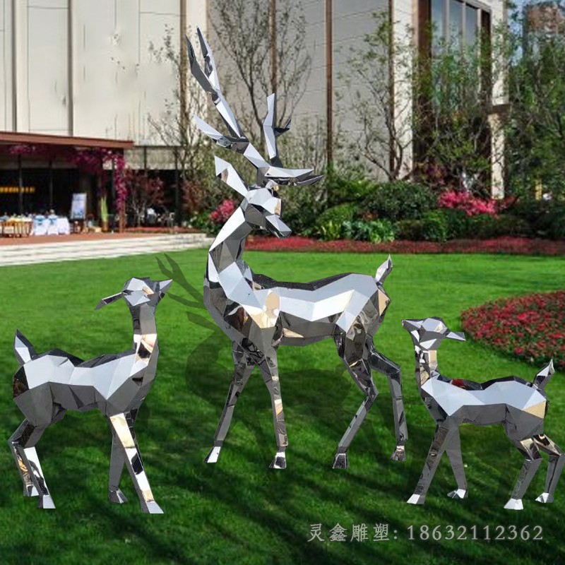 庭院不锈钢几何鹿景观雕塑