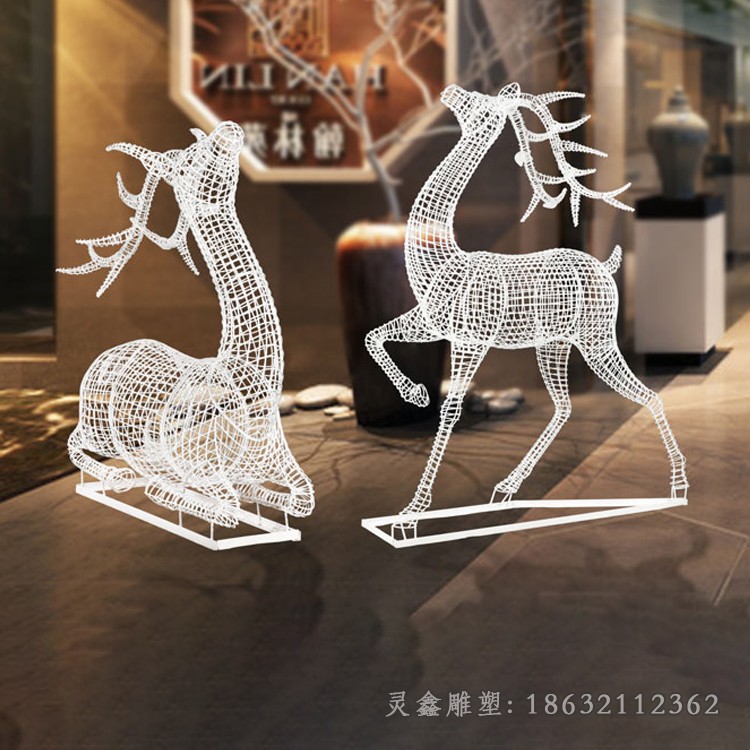 公园镂空梅花鹿不锈钢雕塑