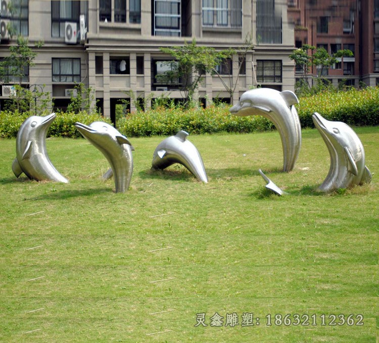 不锈钢广场海豚动物雕塑
