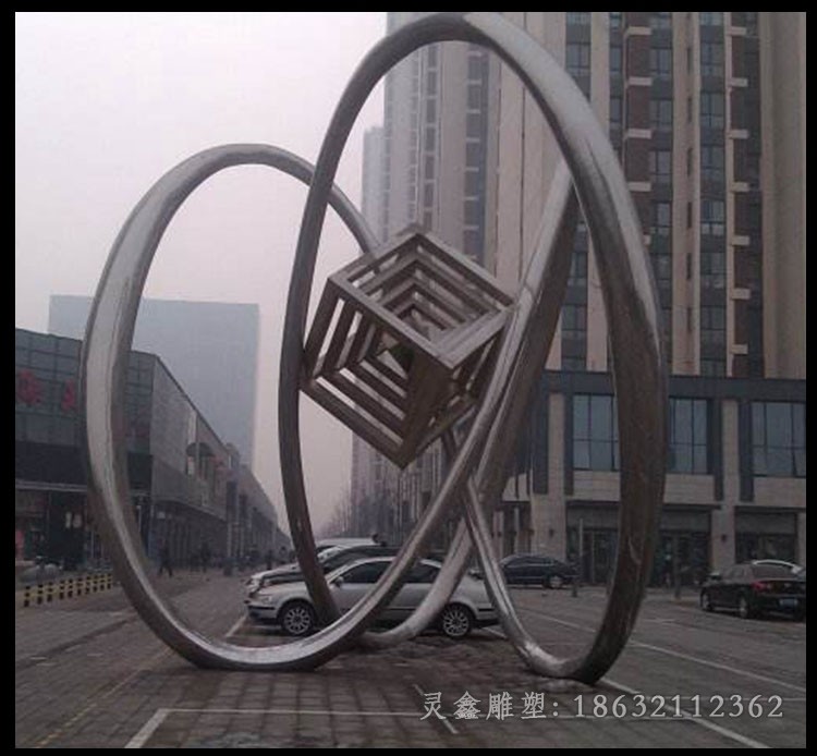 不锈钢抽象方体公园景观雕塑