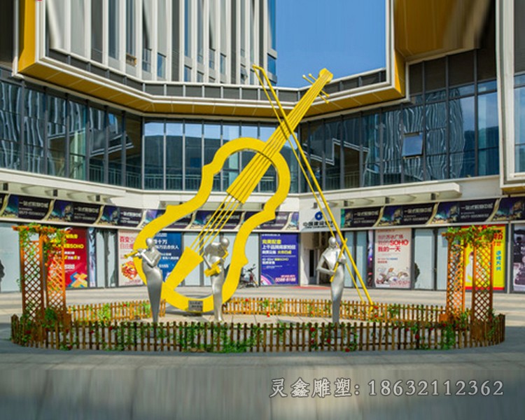 不锈钢大提琴彩绘街边雕塑