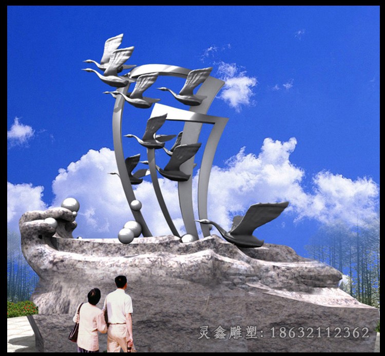 不锈钢抽象鸽子公园景观雕塑