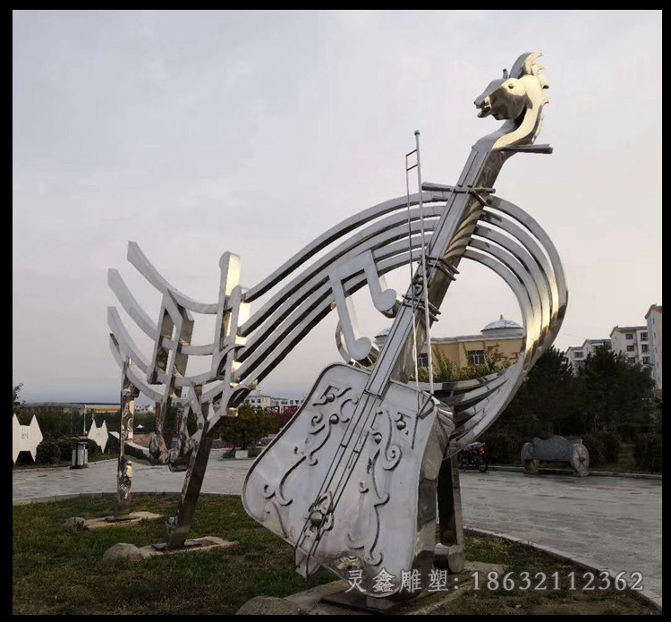 不锈钢大提琴校园抽象雕塑