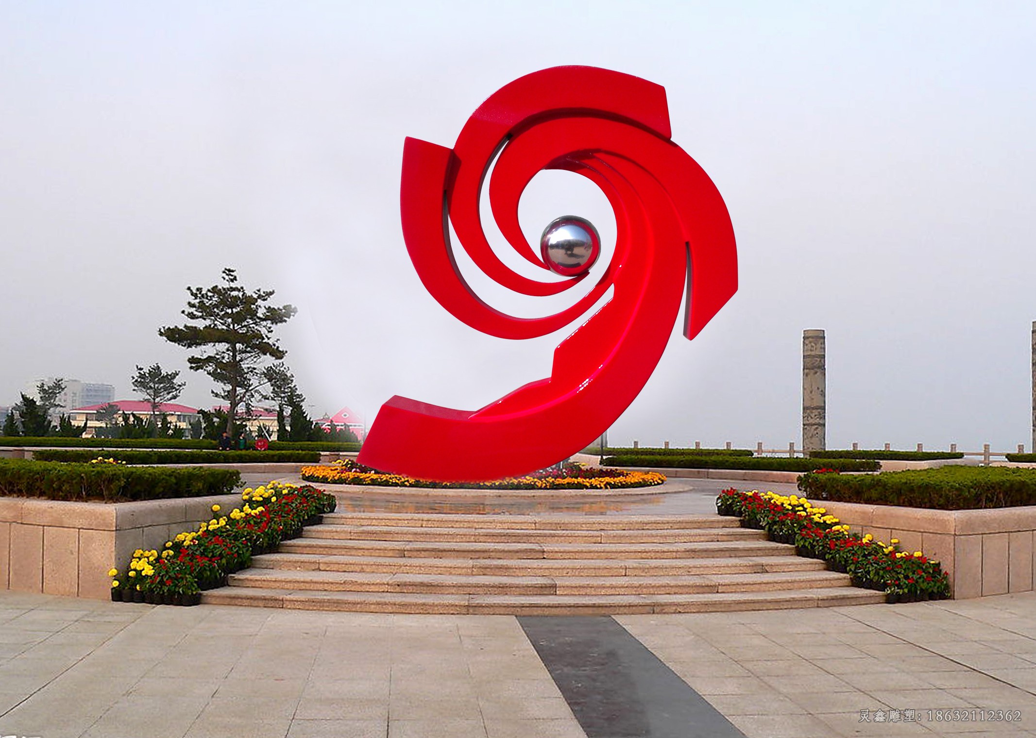 不锈钢彩绘抽象海浪广场雕塑