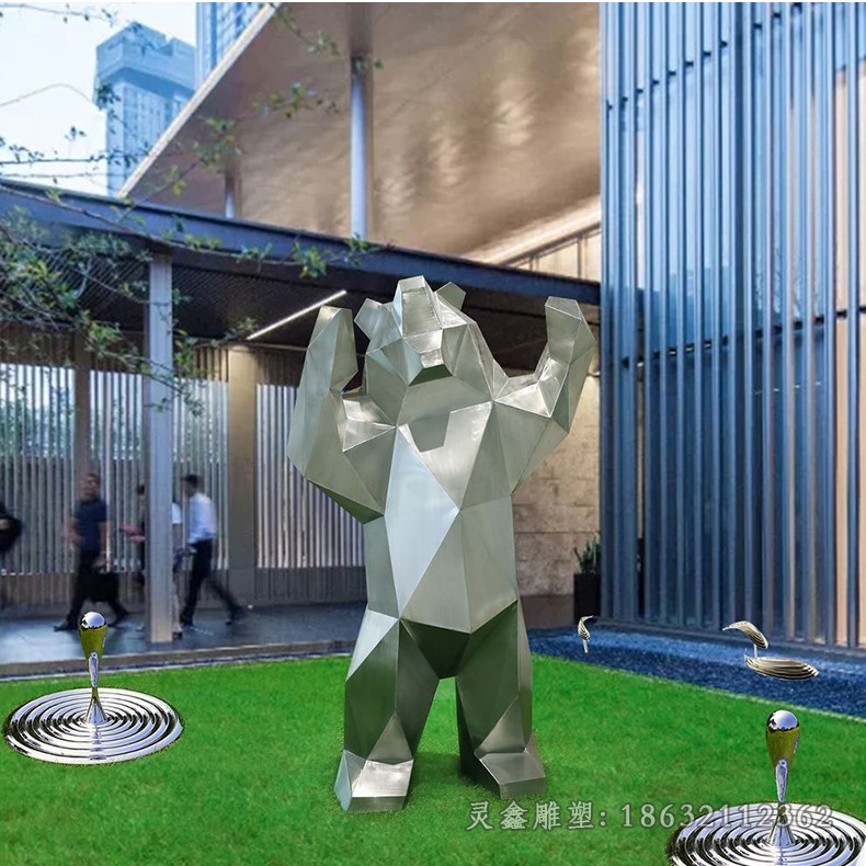 几何熊不锈钢街边景观雕塑