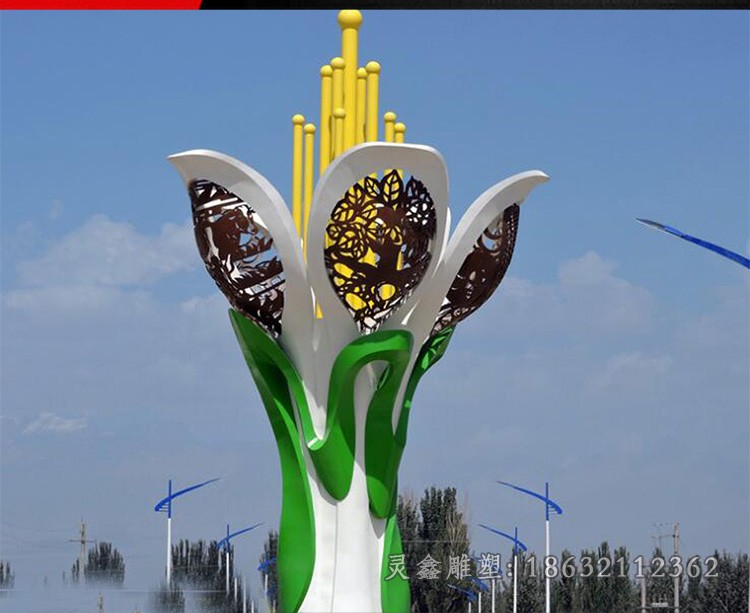 不锈钢彩绘抽象花城市雕塑