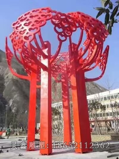 不锈钢抽象彩绘树广场雕塑
