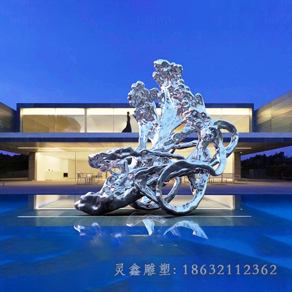 不锈钢彩绘抽象海浪庭院雕塑
