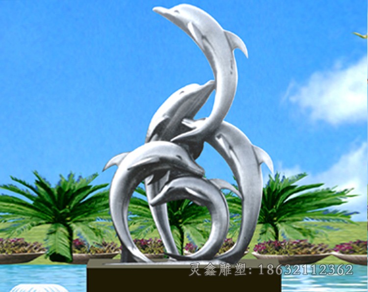 不锈钢镜面海豚校园雕塑