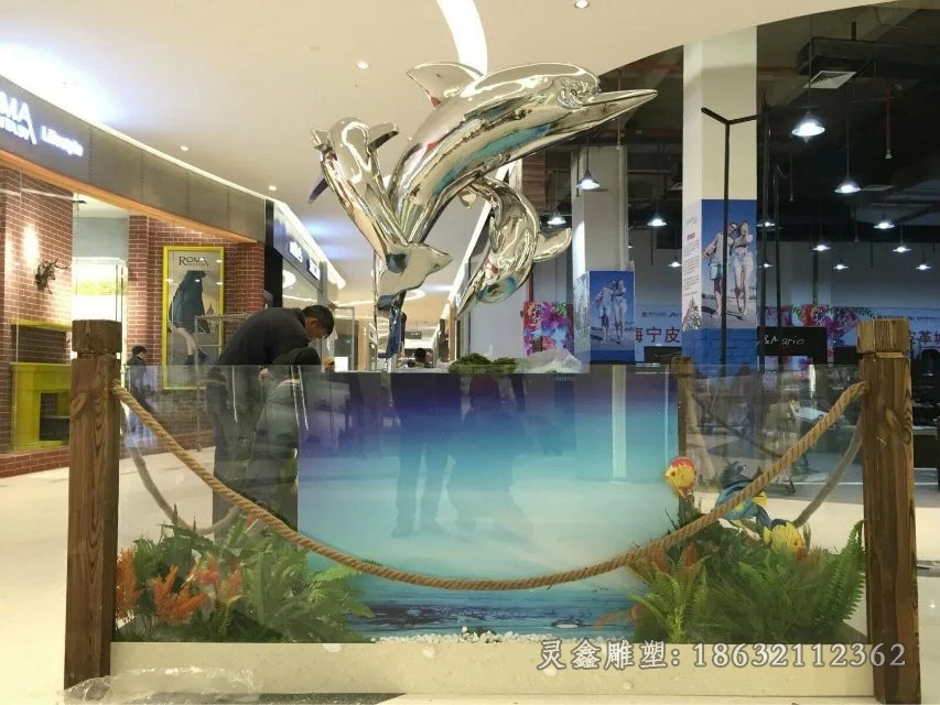 不锈钢海豚商场景观雕塑