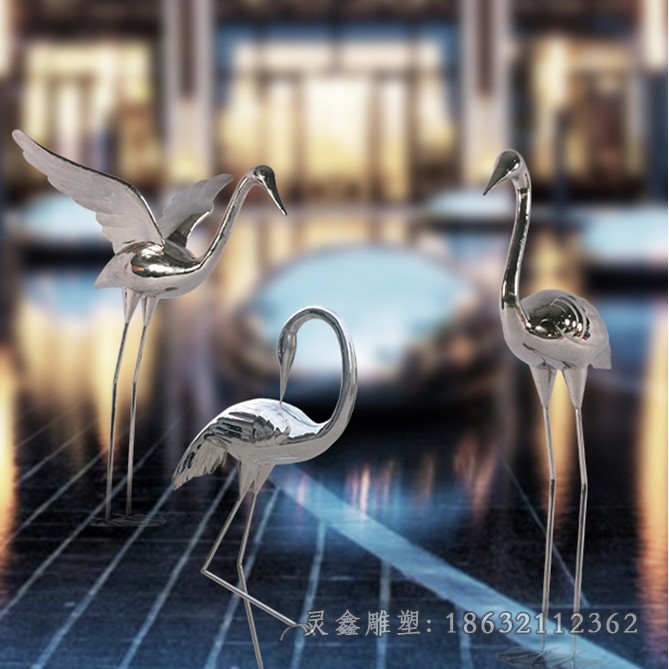不锈钢仙鹤公园动物景观雕塑
