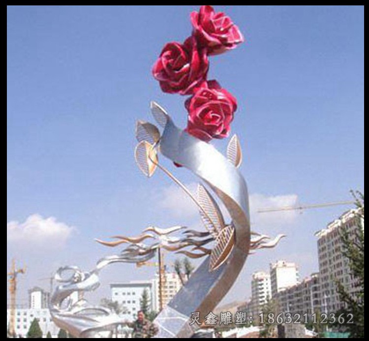 不锈钢彩绘花户外景观雕塑
