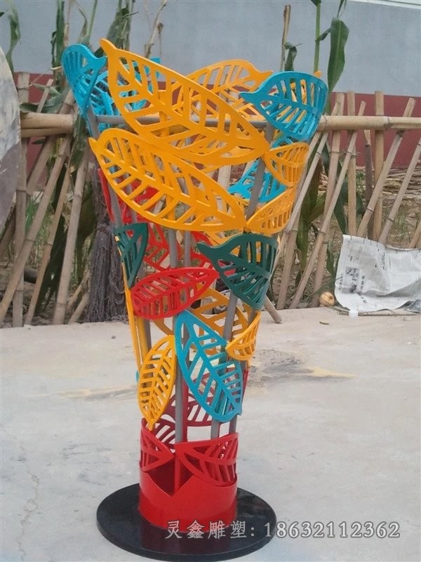 不锈钢彩绘树叶公园景观雕塑