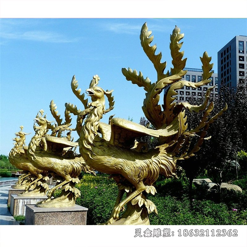 神兽凤凰展翅景观铜雕