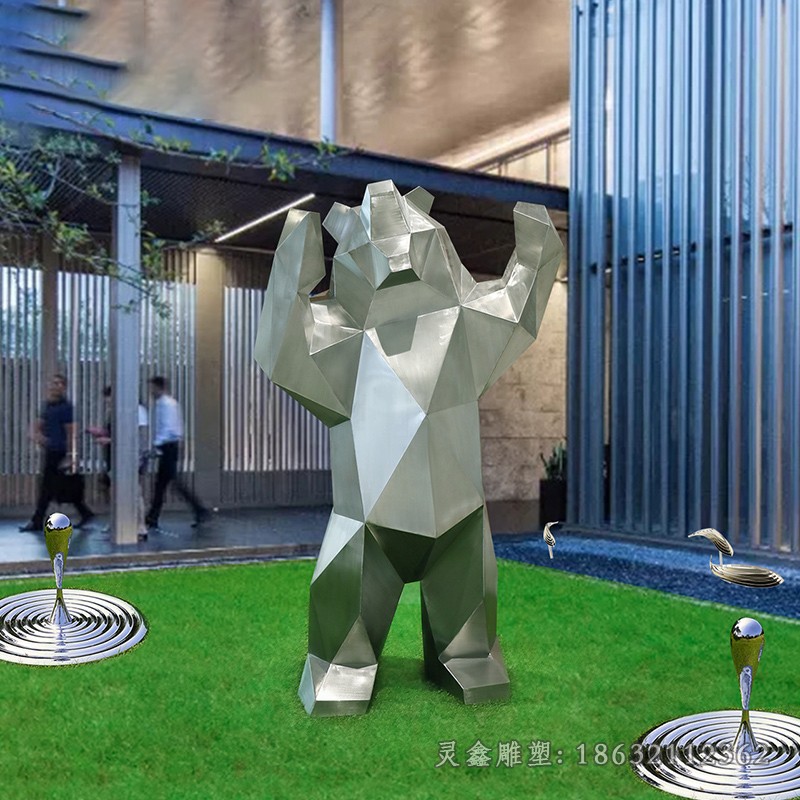 不锈钢几何熊广场景观雕塑