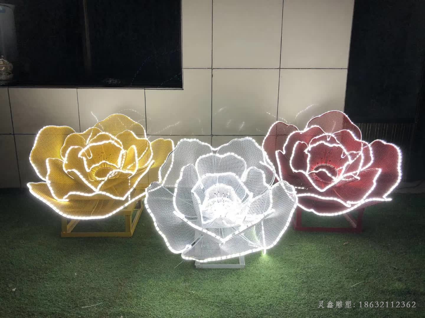 镂空不锈钢玫瑰花庭院雕塑