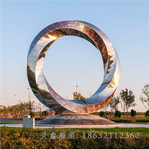不锈钢广场抽象圆环景观雕塑
