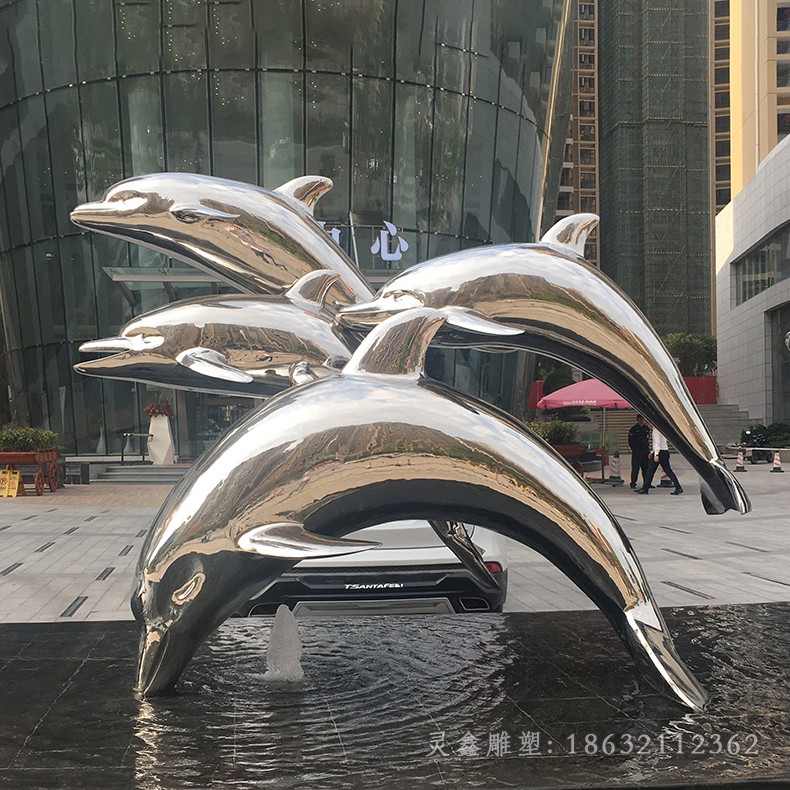 镜面不锈钢海豚商场动物雕塑