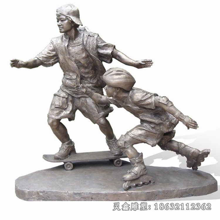 滑板儿童人物铜雕 
